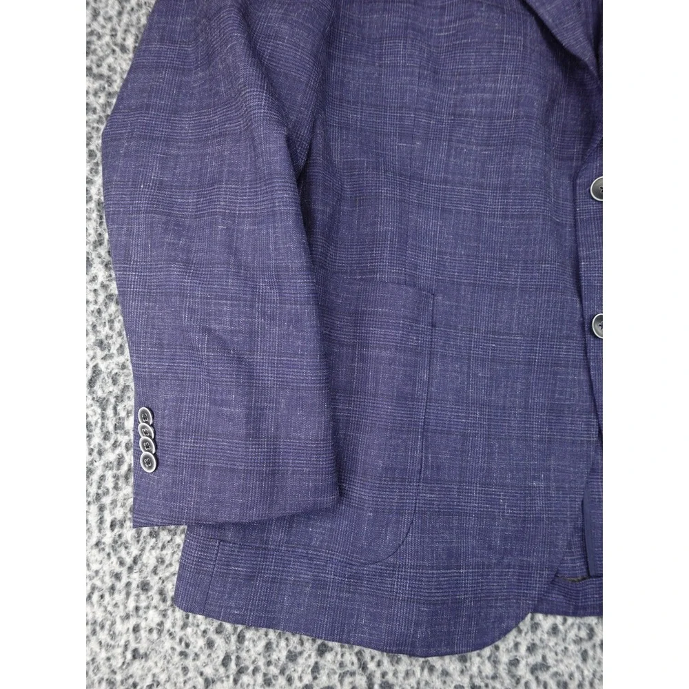 Peter Millar Blazer Mens 46R Navy Blue Good Glen Plaid Patch Pocket Sport Coat